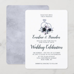 Convite Anéis de Noite Floral Prata Brilho Casamento