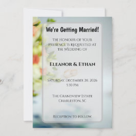 Convite Anéis de Noivado Modernos em Ouro e Bordas Florais