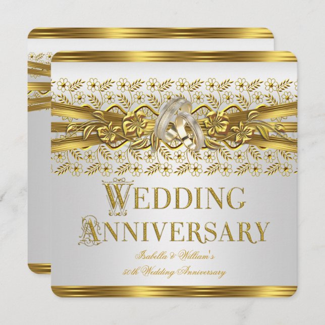 Convite Anéis de Ouro de Aniversário de 50 Anos de Casamen (Frente/Verso)