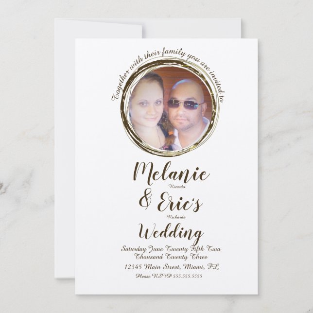 Convite Anéis de Tronco de Casamento Rústico  Script Elega (Frente)