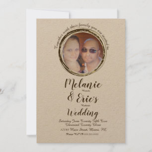 Convite Anéis de Tronco de Casamento Rústico Script Elega