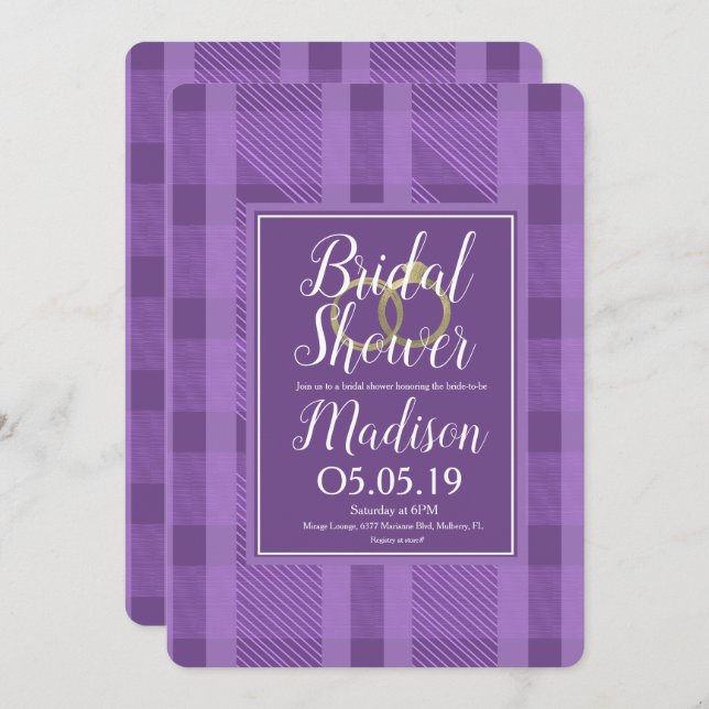 Convite Anéis de Xadrez violeta violeta chá de panela (Frente/Verso)