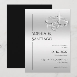 Convite Anéis Decorativos Românticos Casamento Espanhol