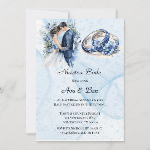Convite Anéis Florais de Tinta Azul-Marinho Empoeirado Fes