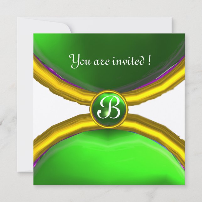Convite ANÉIS MÁGICOS, MONOGRAMA gema champanhe verde (Frente)