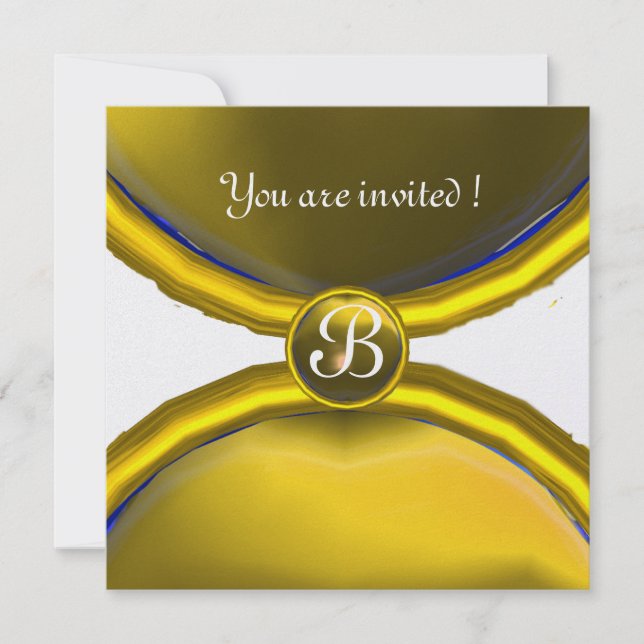 Convite ANÉIS MÁGICOS, MONOGRAMA gema gelo amarelo (Frente)