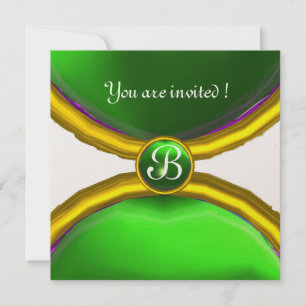 Convite ANÉIS MÁGICOS, MONOGRAMA gema verde ouro