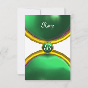 Convite ANÉIS MÁGICOS, MONOGRAMA rsvp esmeralda verde