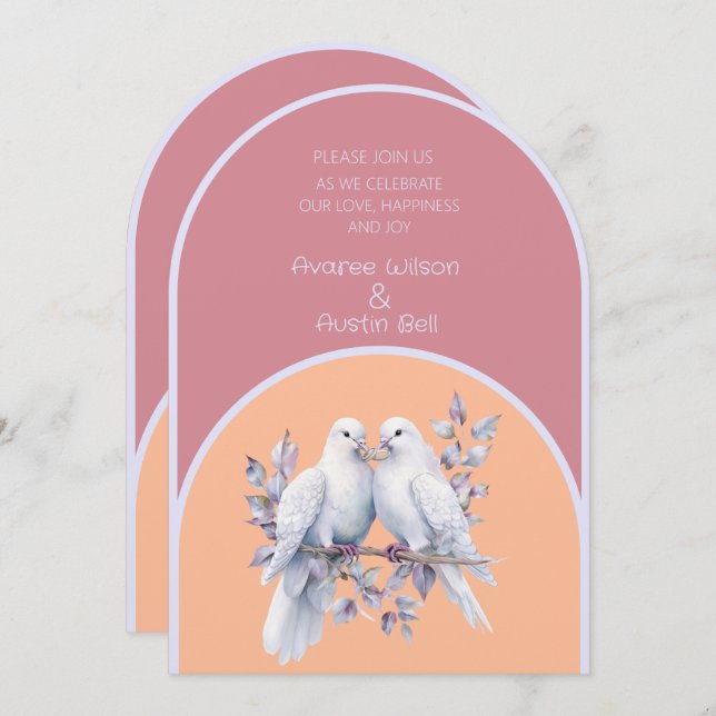 Convite Anéis Pêssego Pêssego Pêssego Enchido Lavanda (Frente/Verso)