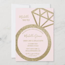 Convite Anel brilhante, rosa e Dourado - Ela Disse Sim!