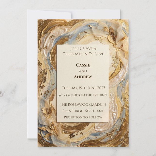 Convite Anel de Ágata Mármore Creme Dourado Casamento (Frente)