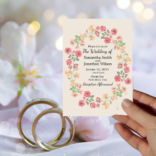 Convite Anel de Aquarela de Flores em Beige Wedding Invita
