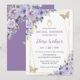 Convite Anel de Borboletas Florais Lilás chá de panela