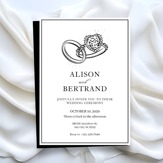 Convite Anel de casamento de casal simples moderno e elega (Criador carregado)