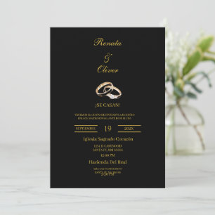 Convite Anel de casamento tema preto Casamento Espanhol