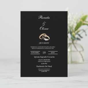Convite Anel de casamento tema preto Casamento Espanhol