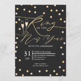 Convite Anel de Confetti Dourado no Partido do Ano Novo