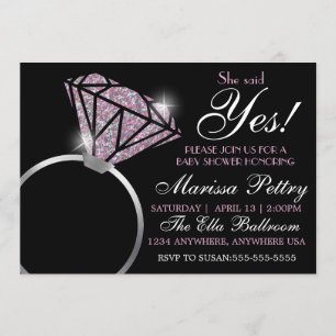 Convite Anel de diamante, Baby Shower, ela disse sim rosa
