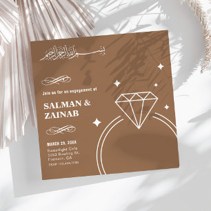 Convite Anel de Diamante Bege Islâmico Muçulmano Noivado