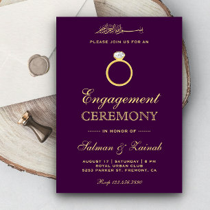 Convite Anel de Diamante Dourado Roxo Islâmico Muçulmano N