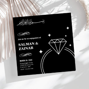 Convite Anel de Diamante Negro Islâmico Compromisso Muçulm
