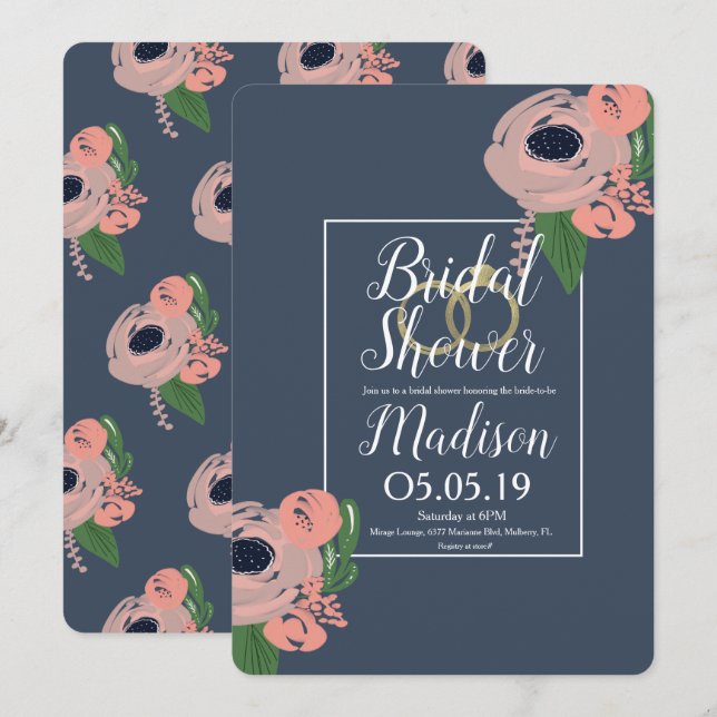 Convite Anel de folhas de ouro rosa rosa-rosa sofisticado (Frente/Verso)