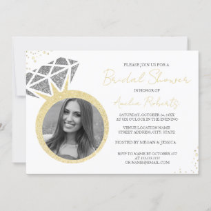 Convite Anel de Foto Brilho Ouro Prata Chuveiro Nupcial 
