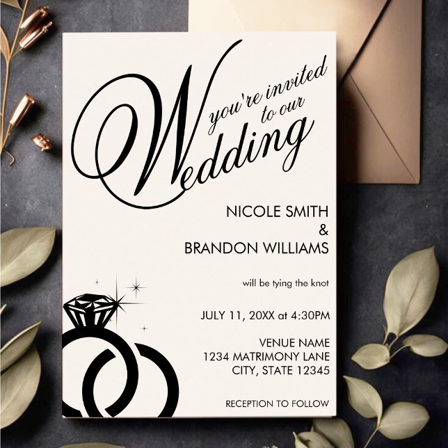 Convite Anel de Noivado com Diamante Branco e Preto (White & Black Diamond Ring Wedding Invitation)