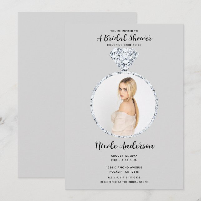 Convite Anel de Noivado e Casamento Grey Diamond Presente  (Frente/Verso)