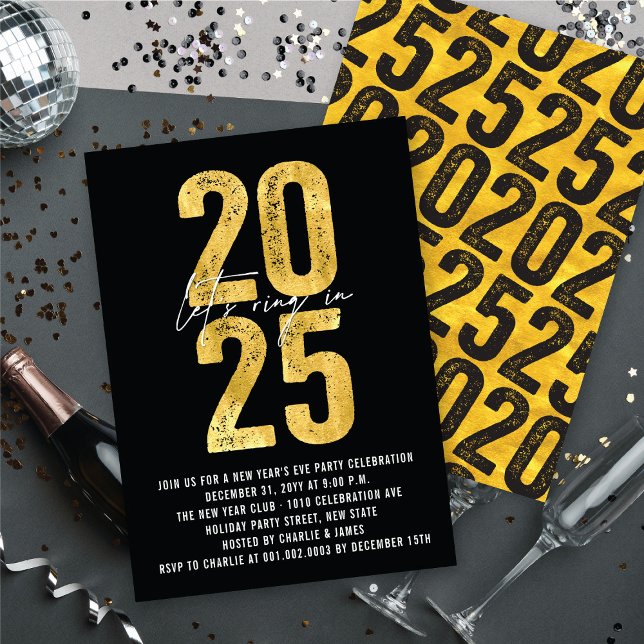 Convite Anel de vamos em 2025, Festa de Férias do Ano Novo (Let's Ring In 2025 New Year Eve's Holiday Party Invitation @ fat_fa_tin)