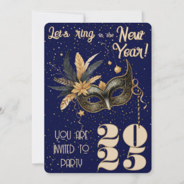 Convite Anel de vamos na festa de Ano Novo Azul Glamoroso