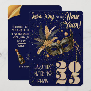 Convite Anel de vamos na festa de Ano Novo Azul Glamoroso