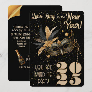 Convite Anel de vamos na festa de Ano Novo Preto Glamoroso