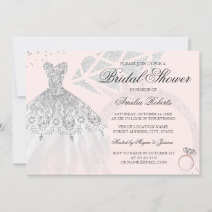 Convite Anel de Vestido Prata Dourado Rosa Brilhante Chuve