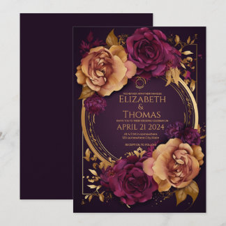 Convite Anel ouro com Rosa Roxo Escuro e Açúcar Marrom