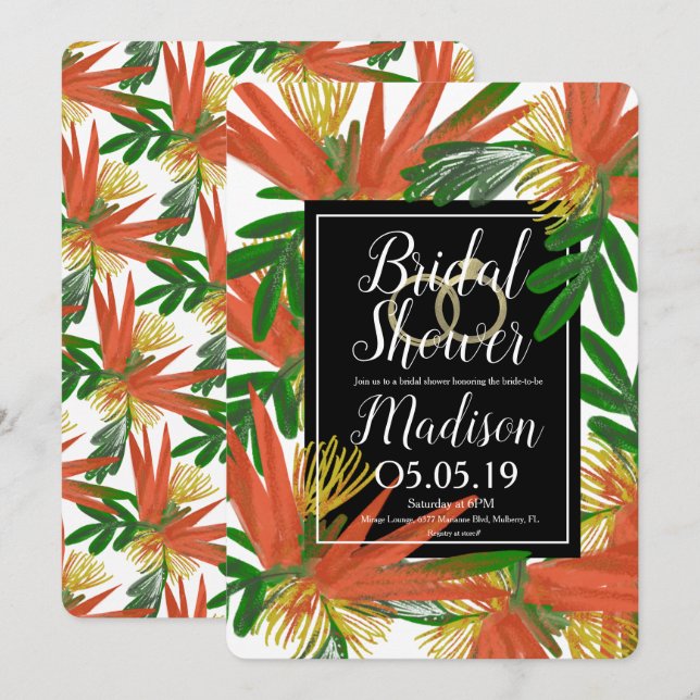 Convite Anel Sofisticado do Pássaro do Paraíso Nupcial (Frente/Verso)