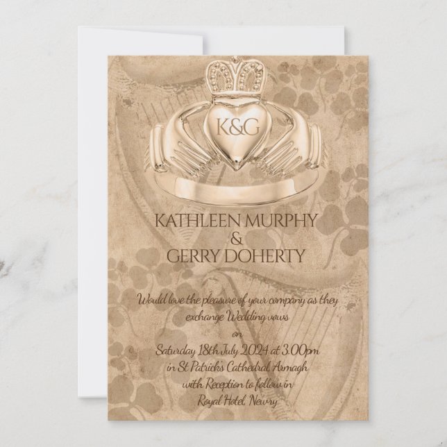 Convite Anel tradicional irlandês de claddagh, Shamrock &  (Frente)