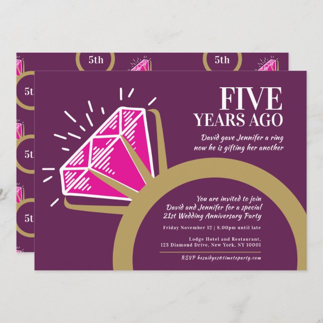 Convite anel turístico rosa-rosa de festa de aniversário d (Frente/Verso)