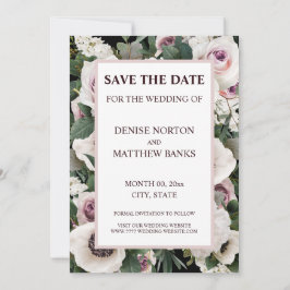 Convite Anêmona Branca em Preto Verdadeiro Salve A Data In