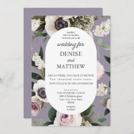 Convite Anêmona Branca na Casamento de Cinzas Lavandas