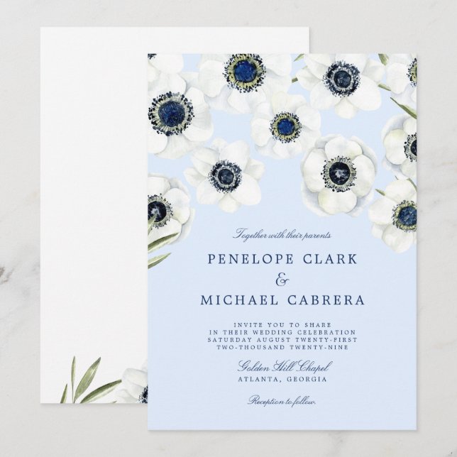 Convite Anêmona da Manhã | Casamento Floral (Frente/Verso)