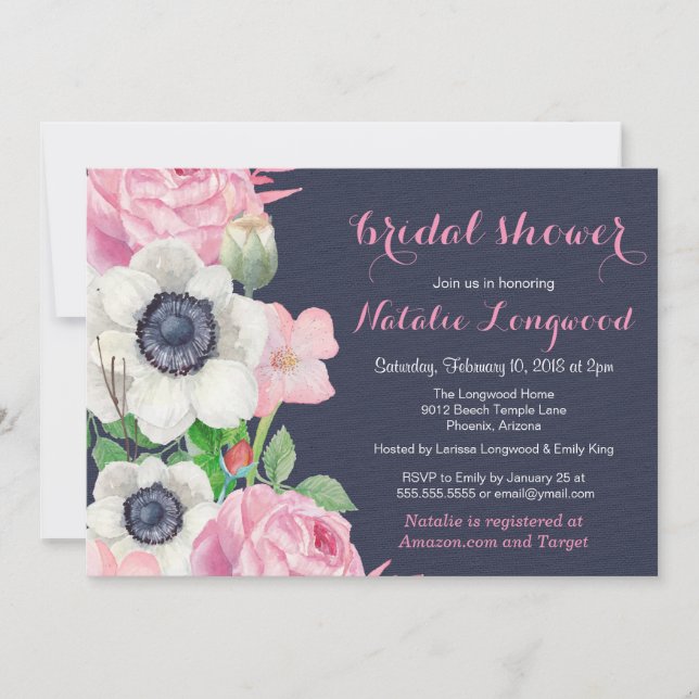 Convite Anêmona Floral Aquarela Bebê ou Chá de panela (Frente)