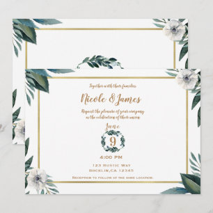 Convite Anêmona Floral de Noiva Folhas Verde Branco