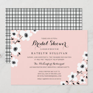 Convite Anêmona Negra Cinza Rosa Moderna   Chá de panela