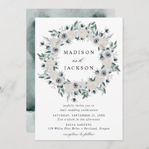 Convite Anêmonas brancas e Rosas Casamento Floral