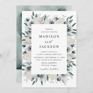 Convite Anêmonas brancas e Rosas Casamento Floral