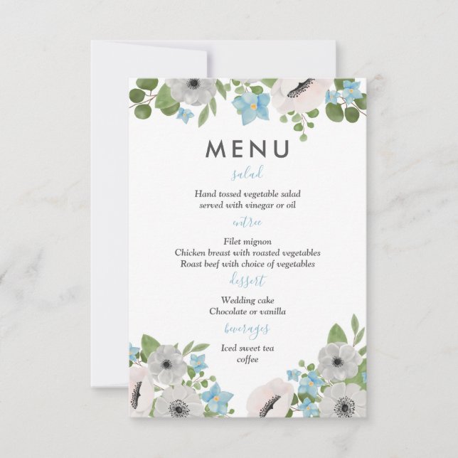 Convite Anêmonas de Aquarela Florais | Menu Casamento (Frente)