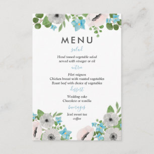 Convite Anêmonas Florais em Aquarela   Menu de Casamento