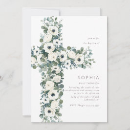 Convite Anemone e Eucalyptus cruzam o batismo Christening
