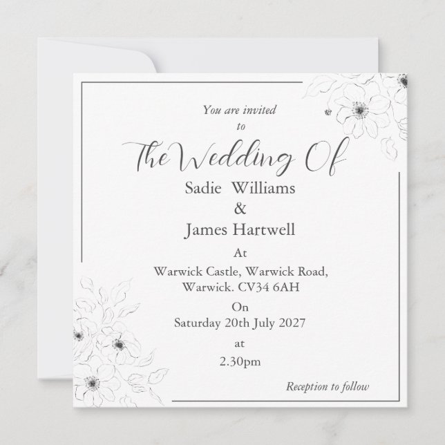 Convite Anemone em Branco (Frente)